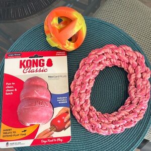 Dog Toy Bundle:KONG Classic, Rope Ring plus 2.